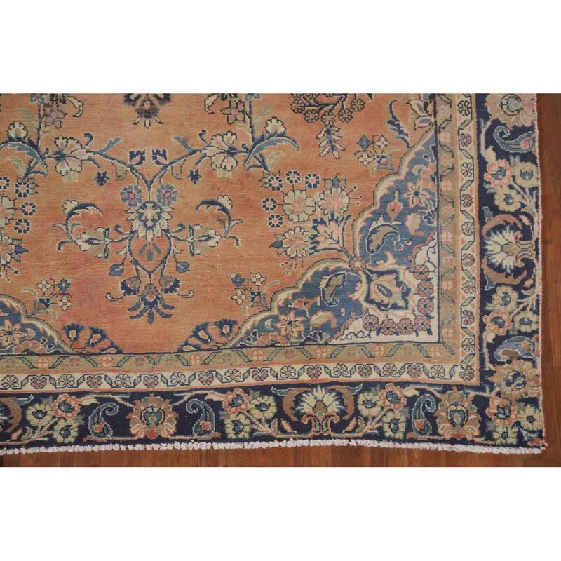 Hand Knotted Oriental 100% Wool Carpet Traditional Floral Oranges & Rust Mashad Area Rug - 9' 1'' X 5' 10''
