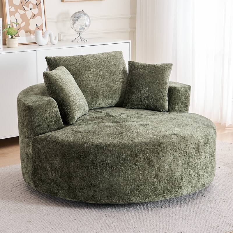 Oversized Swivel Accent Chair, Chenille Round Chairs Upholstered Swivel Chair, Single Sofa Armchair, Sleeper Chair