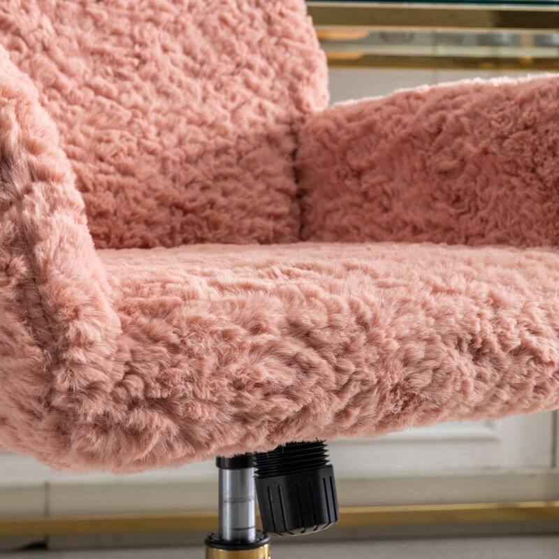 Modern Artificial Rabbit Hair Height Adjustable 360 Swivel Task Chair with Metal Base