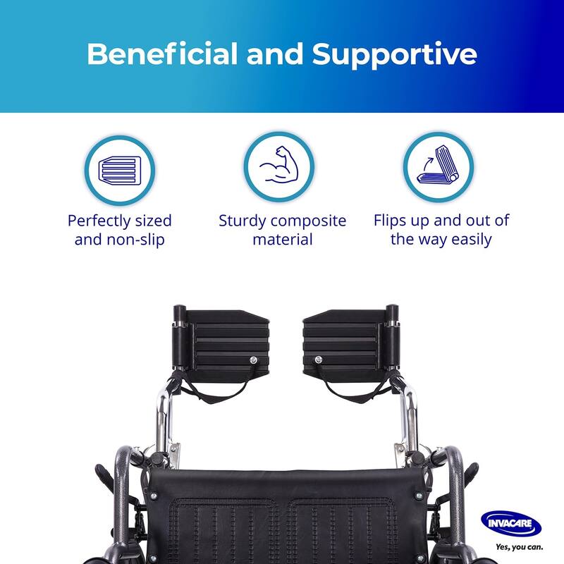 Invacare Wheelchair Legrest with Heel Loops, Swing-Away Design & Flip-Up Composite Footplate - Black