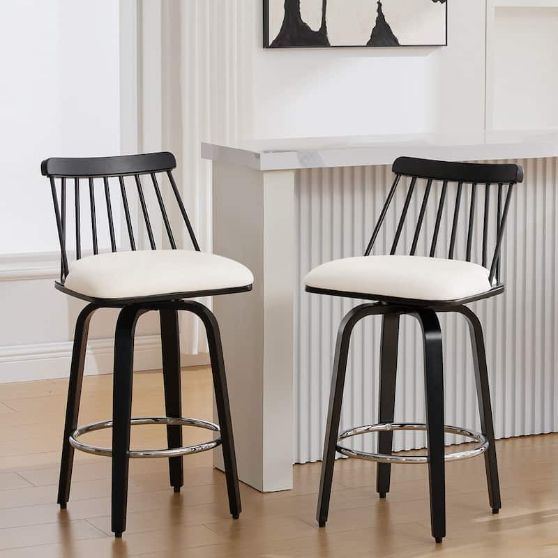 Mid-century Spindle Back Swivel Counter Height Bar Stools - 37.2"H x 18.9"W x 18.9"D