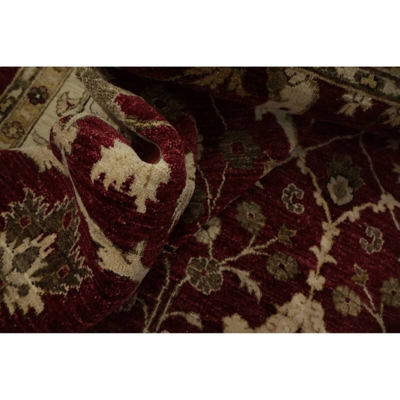 Hand Knotted Oriental 100% Wool Carpet Traditional All-Over Red Peshawar Area Rug - 14' 7'' X 9' 11''