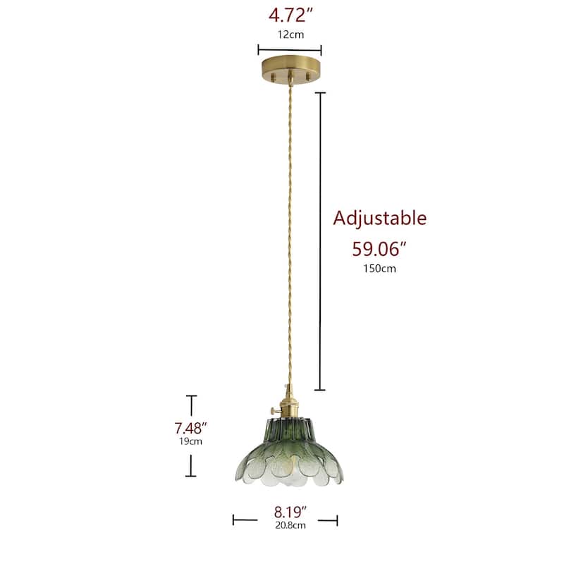 Vintage Green Glass Pendant Light 1 Light Adjustable Hanging Fixture