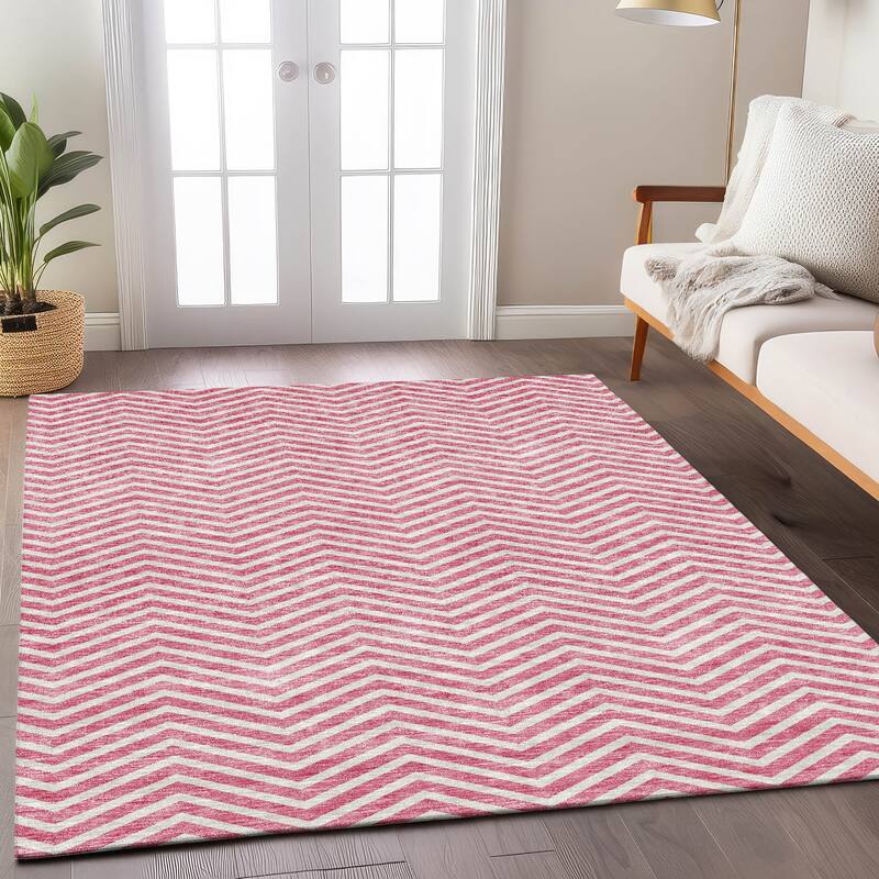 Machine Washable Indoor/ Outdoor Chantille Chevron Stripe Rug