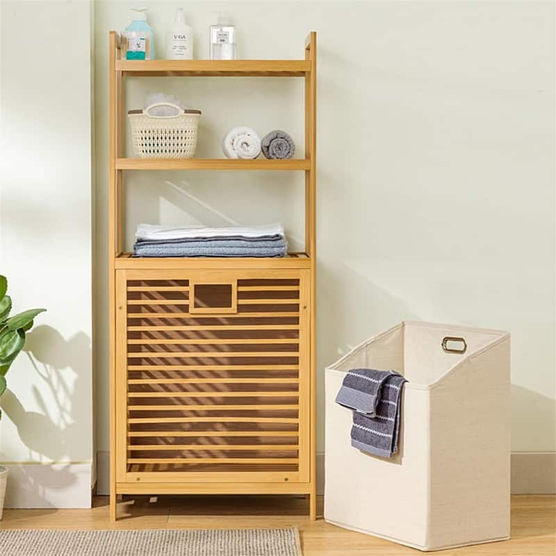 Laundry Hamper with 2 Tier Shelves - 15.75"D x 11.81"W x 46.85"H - 3-tier Small