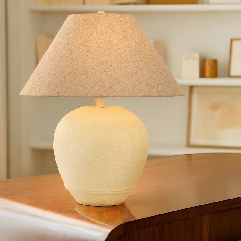 21.6" Modern Ceramic Table Lamp With Linen Shade for Living Room Bedroom - Cream