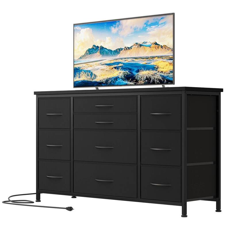 TV Stand with Power Outlet, 10 Drawers for 55'' TV - n/a