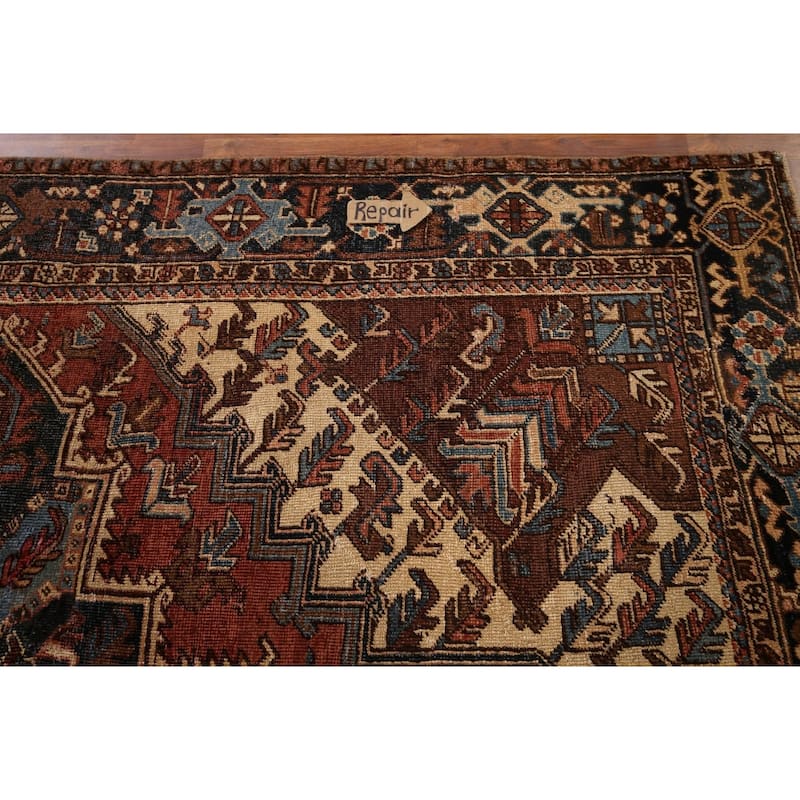 Pre-1900 Antique Heriz Serapi Persian Area Rug Handmade Wool Carpet - 7'5" x 10'4"