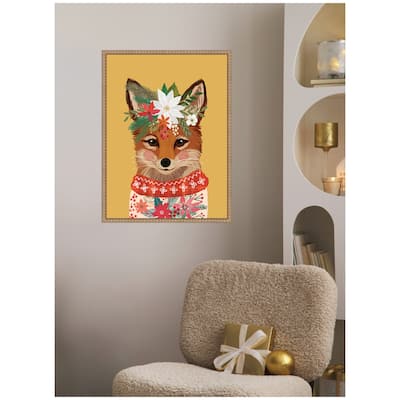 Kate and Laurel Sylvie Beaded Christmas Fox Framed Canvas by Mia Charro