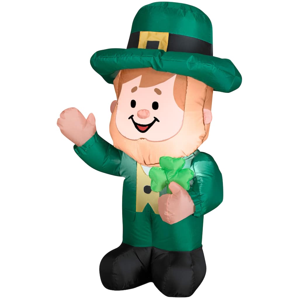 Gemmy Airblown Inflatable St. Patrick's Day Leprechaun, 3.5 ft Tall, Green - 42.13x20.08x24.41