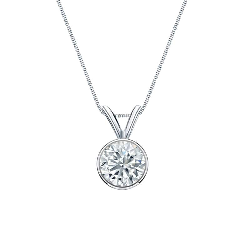 Auriya 18-karat Gold 0.60ctw Round Solitaire Lab Grown Diamond Necklace Bezel (H-I VS) - 0.60 - White