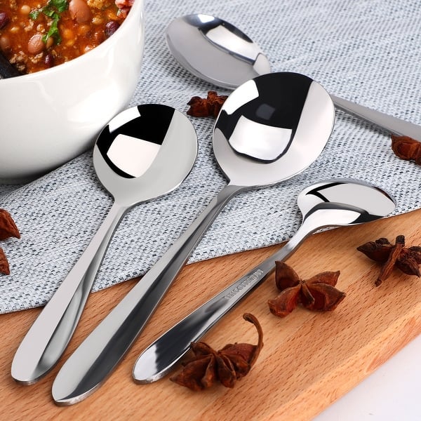 4 Pack Stainless Steel Soup Spoons - Heavy Duty Large Round Bowl Serving Spoons, Silver