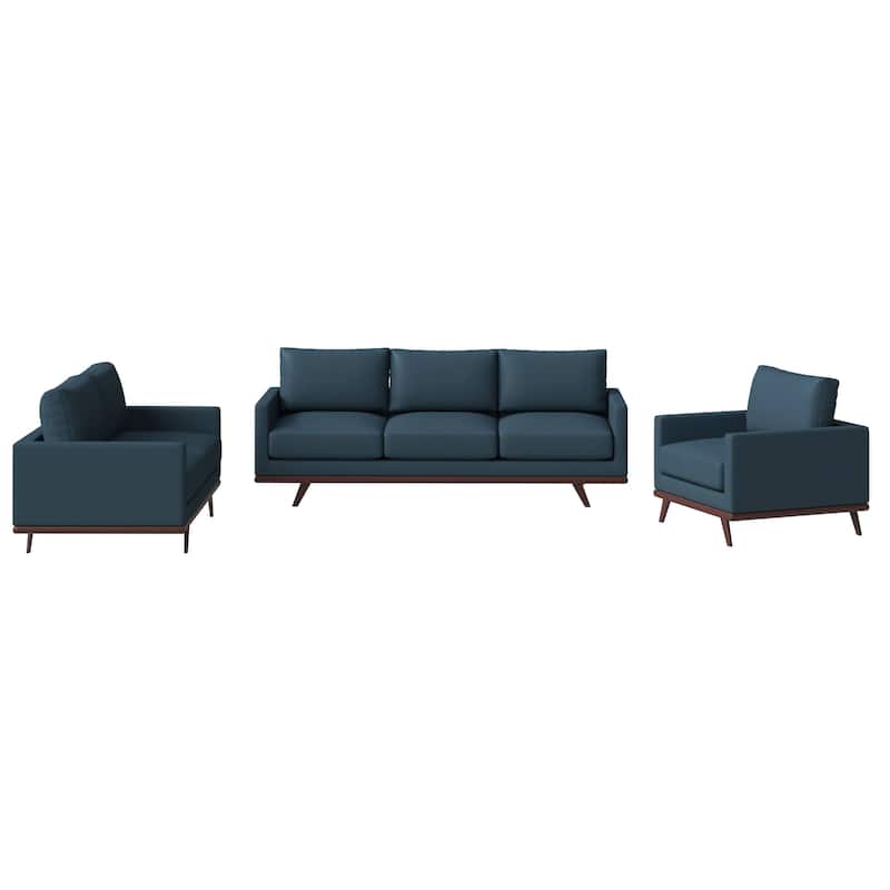 3-Piece Sofa Set Upholstered in Leather with Birch Wood Base Chester Collection
