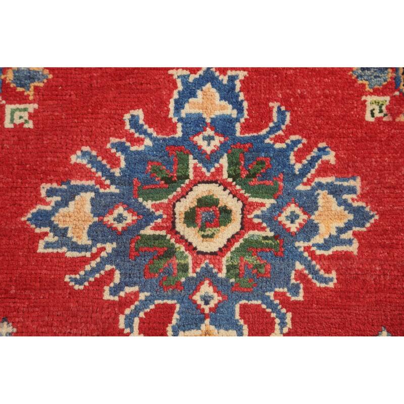 Geometric Red Kazak Oriental Accent Rug Handmade Wool Carpet - 2'10" x 4'2"