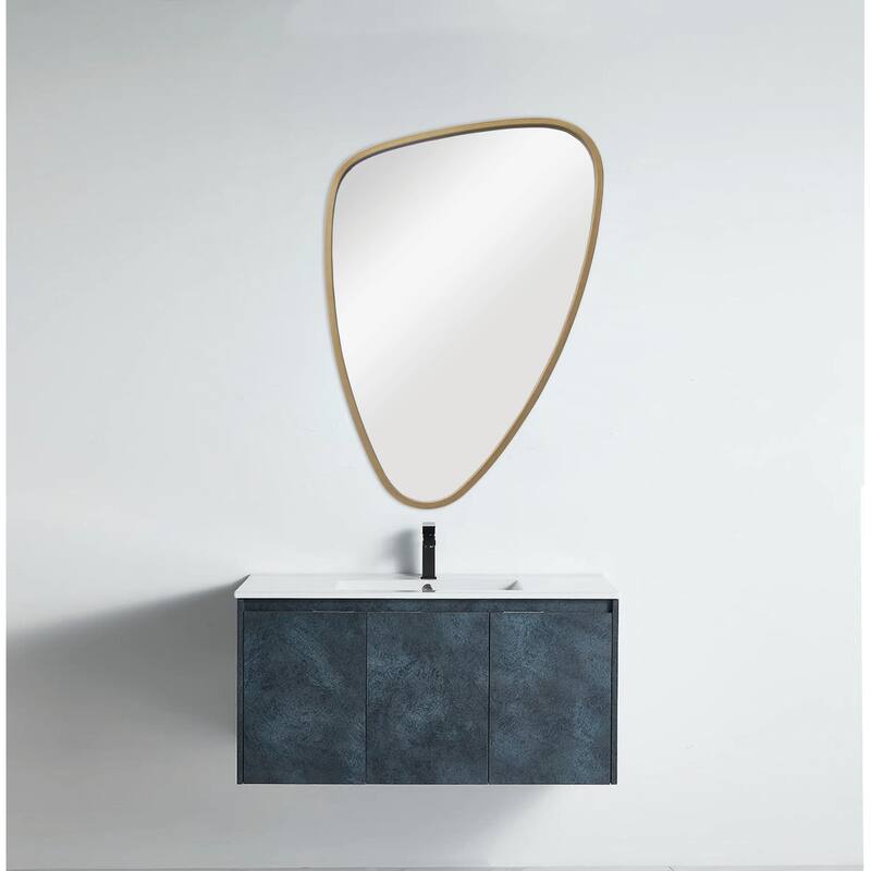 Irregular Antique Gold Metal Framed Wall-Mounted Mirror, 34.25" W x 23.25" H