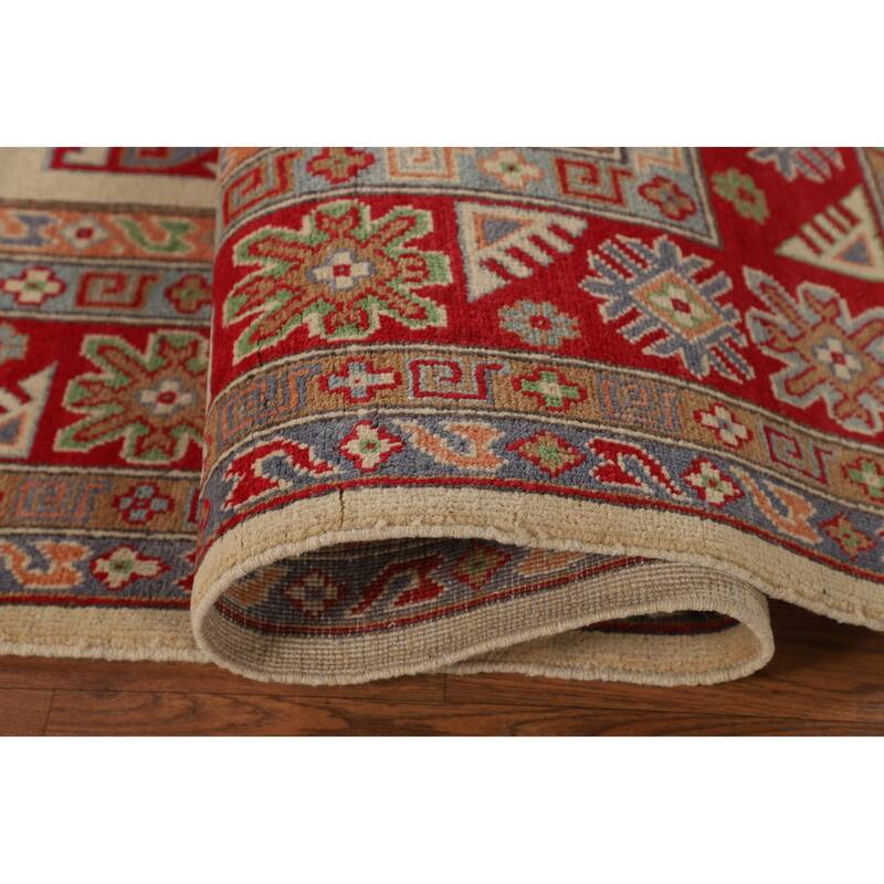 Oriental / Geometric Kazak Area Rug Hand-Knotted Wool Carpet - 6'6" x 9'8"