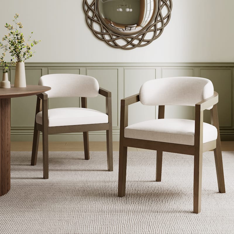 Christopher Knight Home - Carter Modern Dining Armchair Set of 2 with Upholstered Seating and Solid Wood Frame - Beige+Walnut