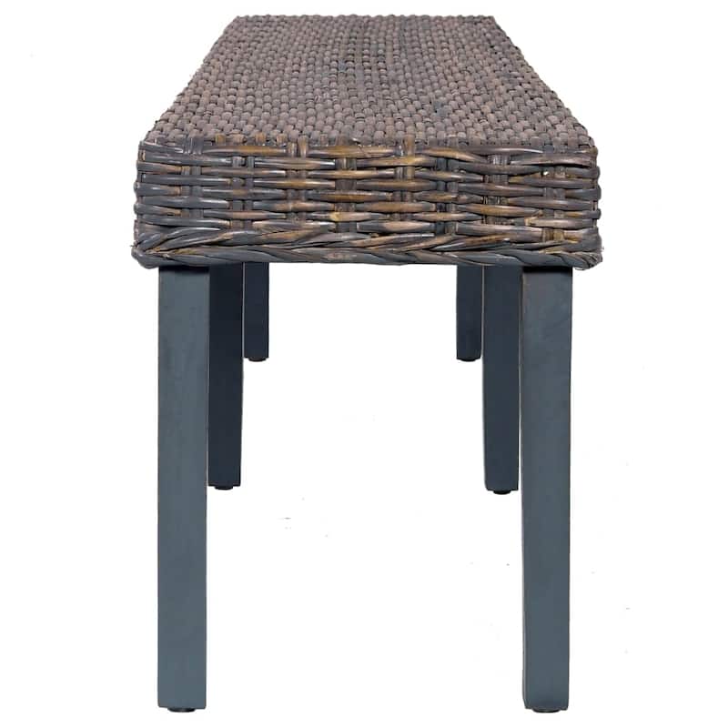 vidaXL Bench 63" Gray Natural Kubu Rattan and Solid Mango Wood