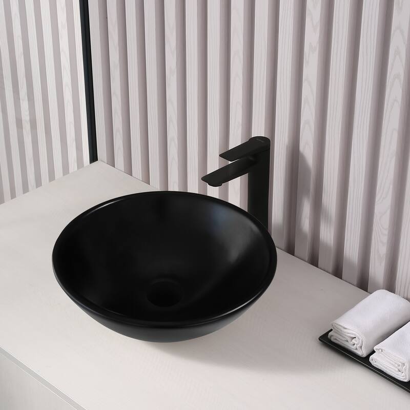 Dowell Ceramic Vessel Sink, Round, Matte Black - 16Wx16Dx6H - 16Wx16Dx6H - Black