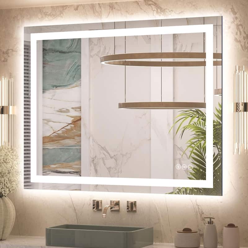 Extra Large LED Bathroom Mirror Anti-Fog Tempered Wall Vanity Mirror with Double Light Strip, Dimmable, UL-Listed - 30x40