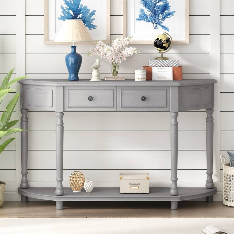 Merax Retro Circular Curved Console Table with Two Top Drawers
