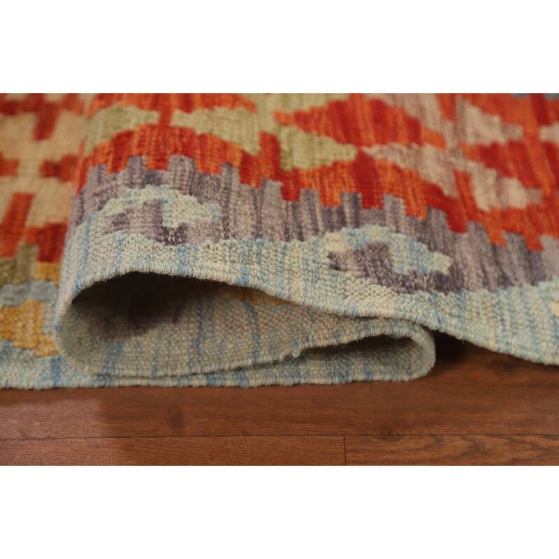 Hand Woven Oriental 100% Wool Carpet Southwestern Geometric Multi-Colored Kilim Area Rug - 9' 5'' X 6' 9''