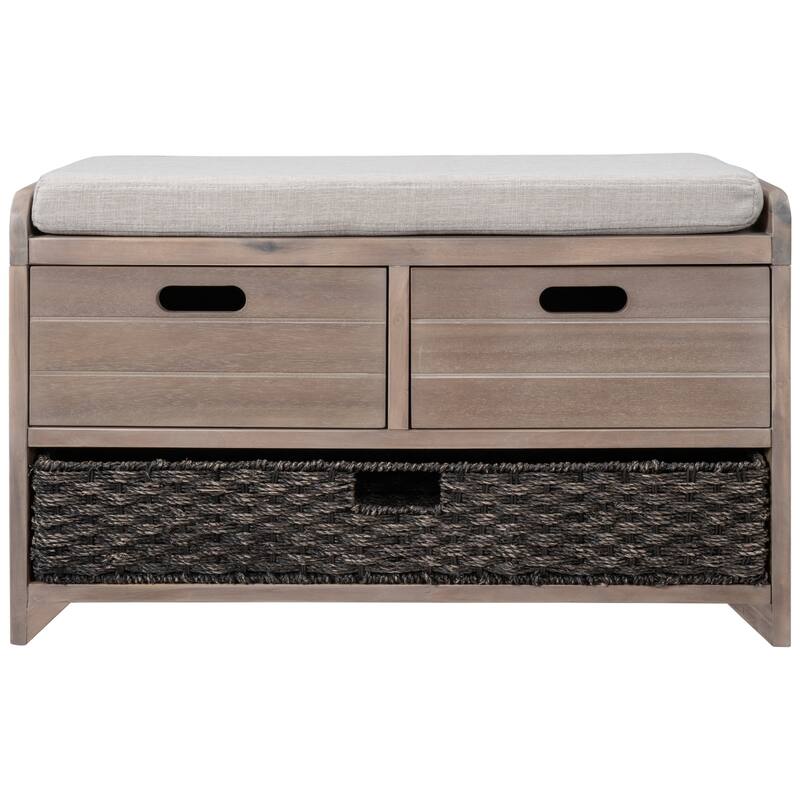 Storage Bench with Removable Basket & Drawers, Fully Assembled Benches Bench with Removable Cushion, for Entryway or Livingroom