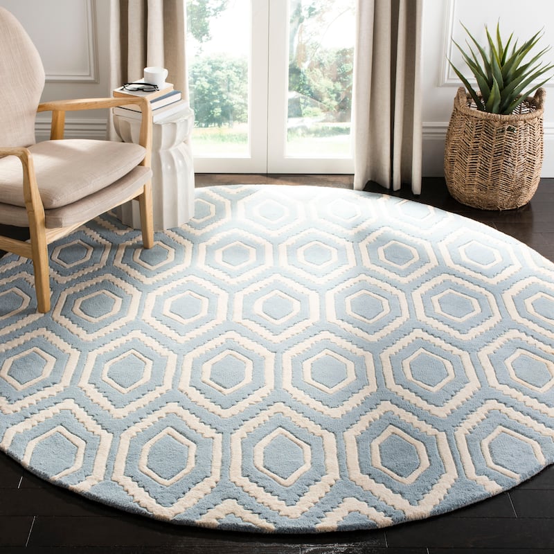 SAFAVIEH Handmade Chatham Altrud Moroccan Modern Wool Rug - 6' Round - Blue/Ivory