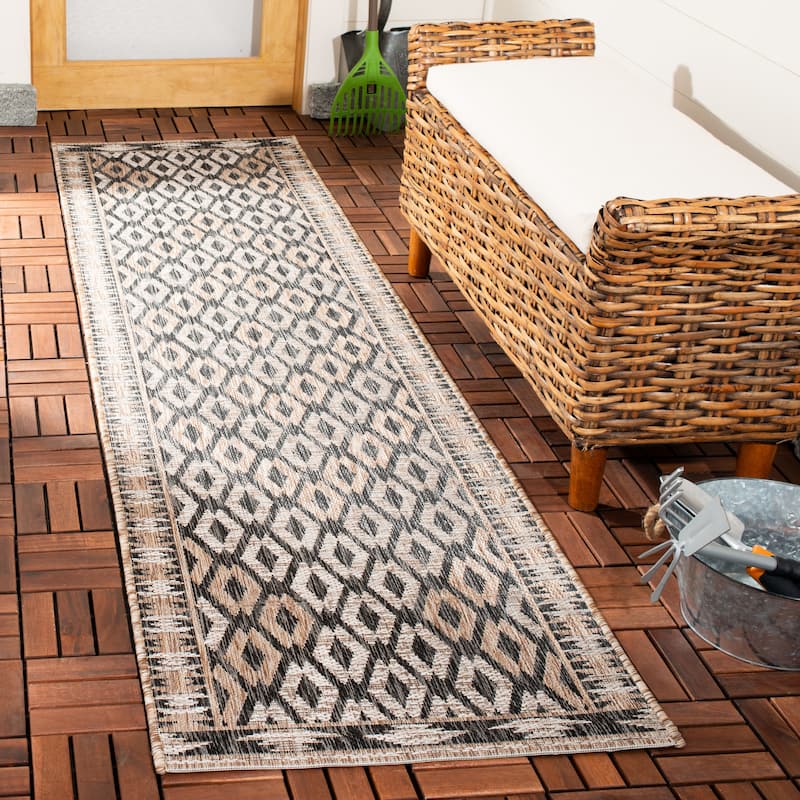 SAFAVIEH Courtyard Hannchen Indoor/ Outdoor Waterproof Patio Backyard Rug - 2'3" x 8' Runner - Black/Natural