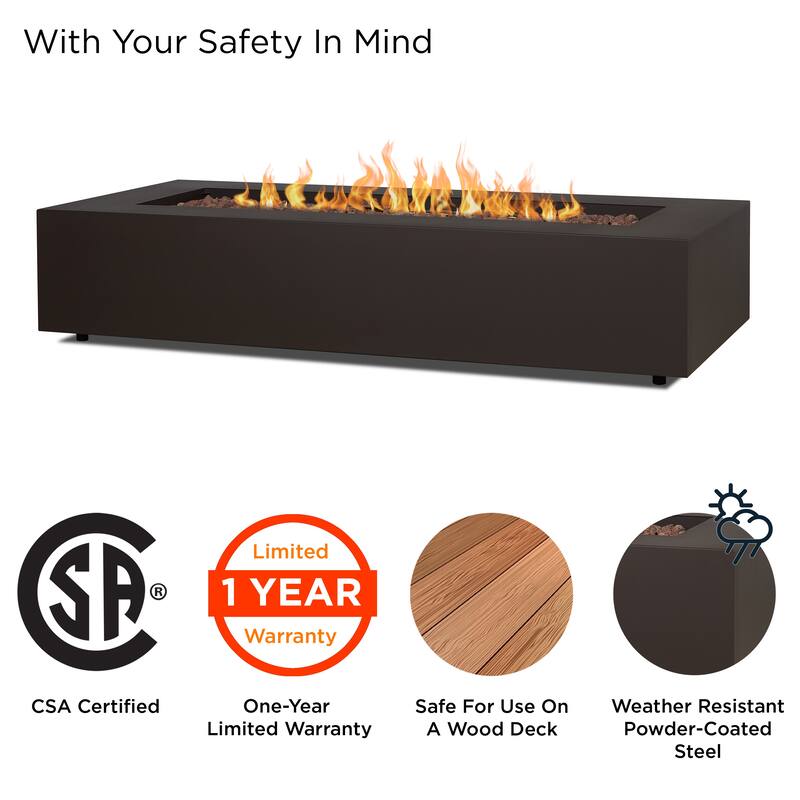 Aegean 70" Rectangle Fire Table Propane or Natural Gas by Real Flame