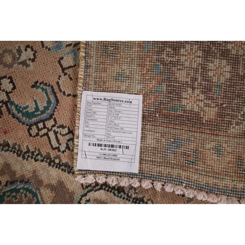 Tabriz Vintage Persian Area Rug Hand-Knotted Oriental Wool Carpet - 6'6" x 9'11"