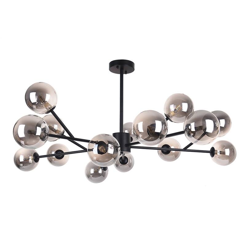 15-Light Modern Linear Sputnik Kitchen Island Light Branch Cluster Glass Globe Bubble Chandelier
