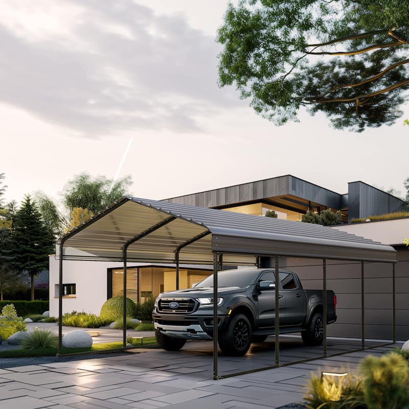 MAISON ARTS Heavy Duty Metal Carport with Galvanized Steel Roof for Cars, Boats, and Tractors - Without Sidewalls - 12' x 20'