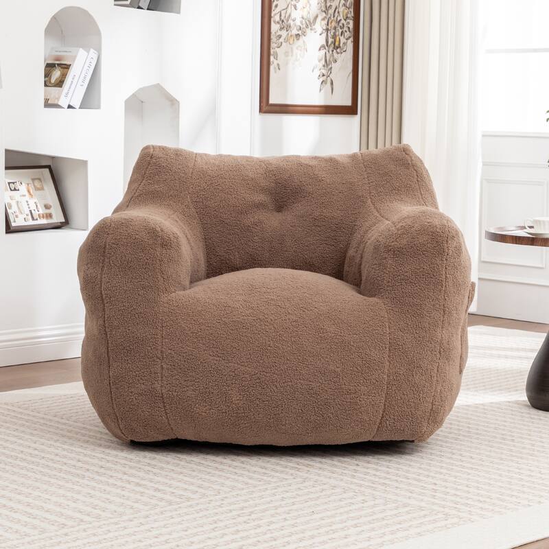 Teddy Fabric Bean Bag Chair, High Density Foam Bean Bag Sofa, Comfy Fluffy Lazy Sofa Chair Living Room, Bedroom - Coffee