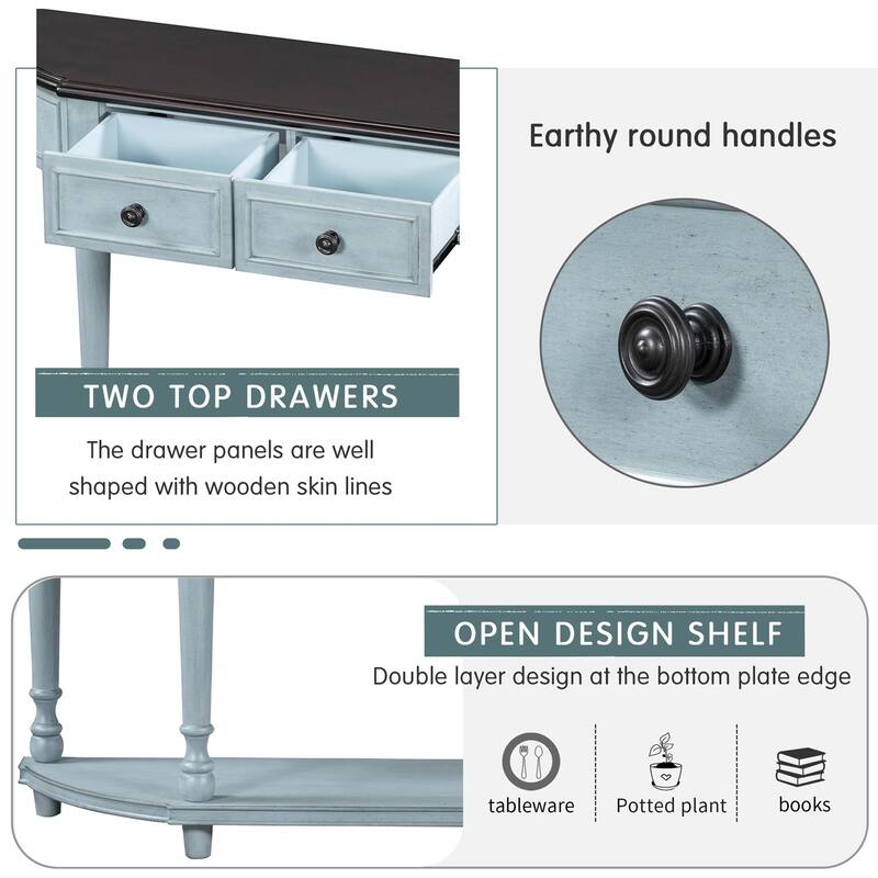Merax Retro Circular Curved Console Table with Two Top Drawers