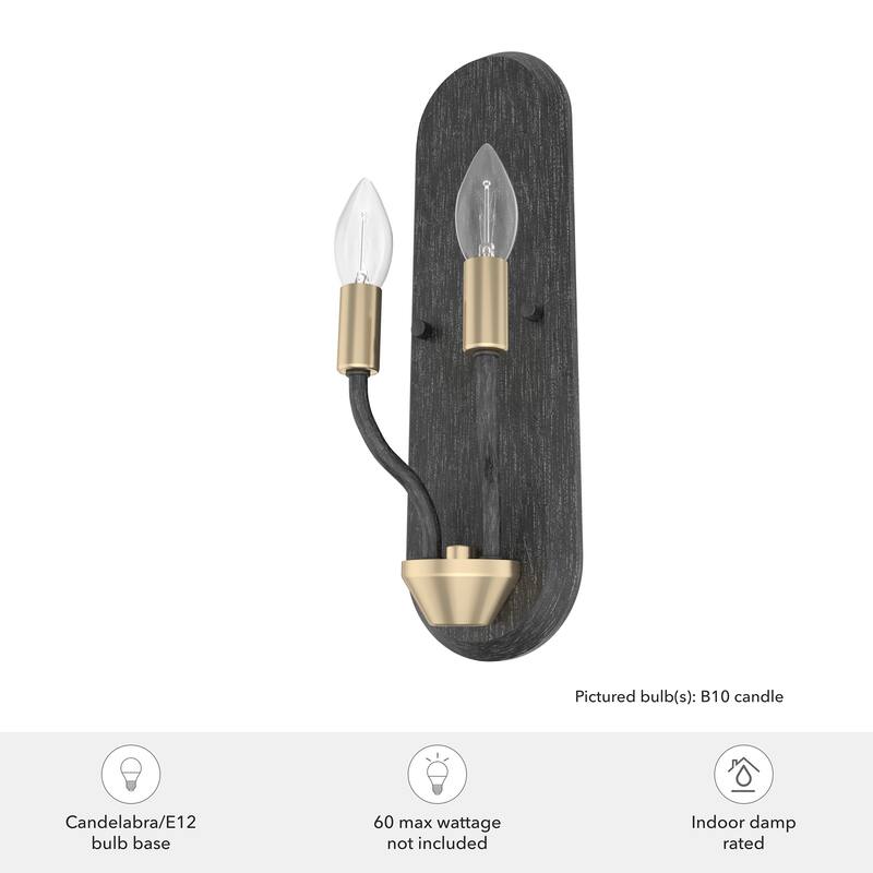 Hunter Merlin 2-Light Wall Sconce - Hallway, Bedroom, Bathroom - Industrial, Candle, Transitional, Contemporary - Damp Rated!