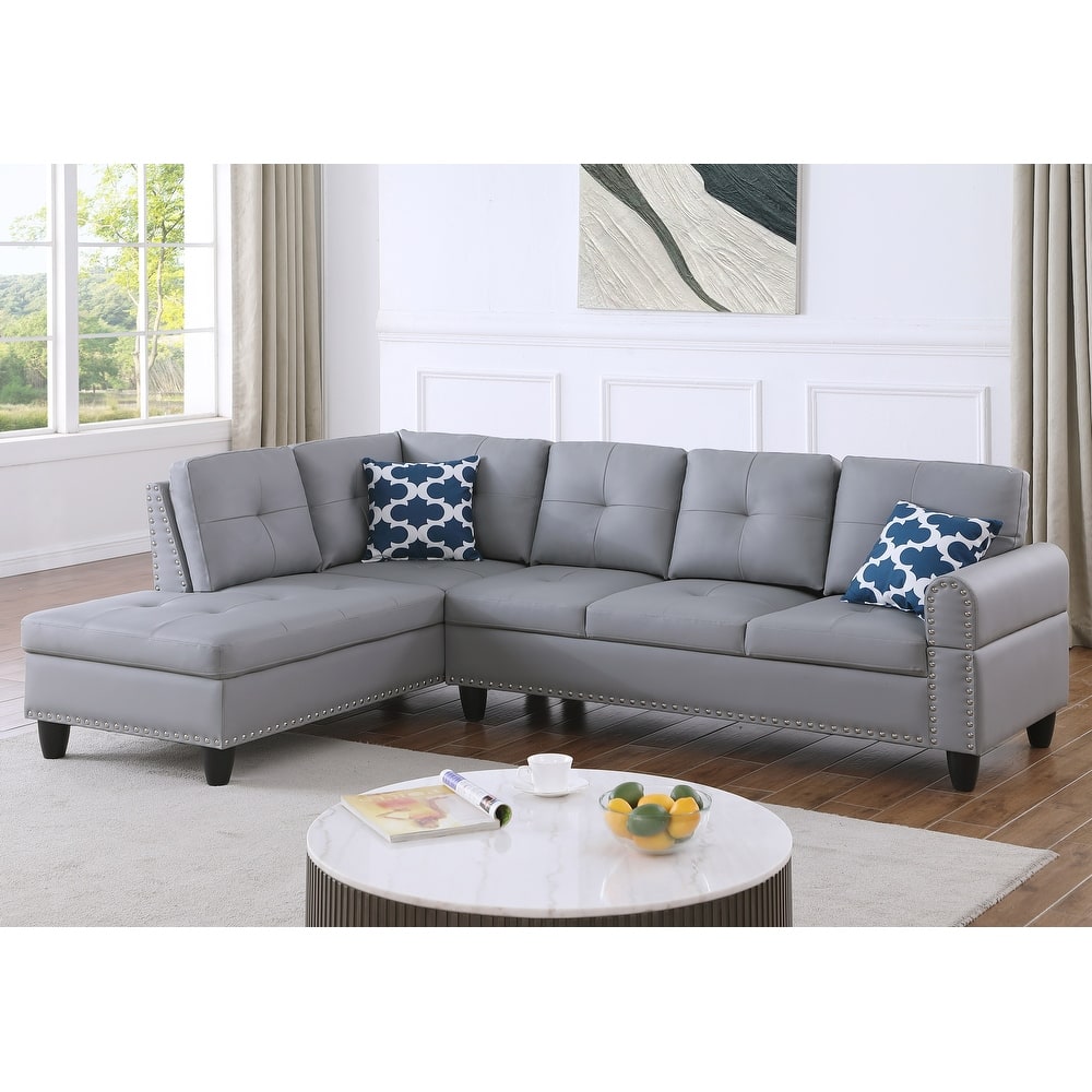 Faux Leather L - Shaped Sectional Set With Cup Holders 2pc