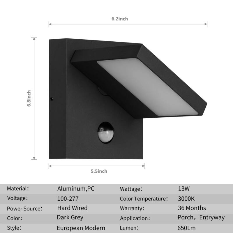Inowel Wall Light Outdoor LED PIR Sensor Sconce IP54 13W 650Lm