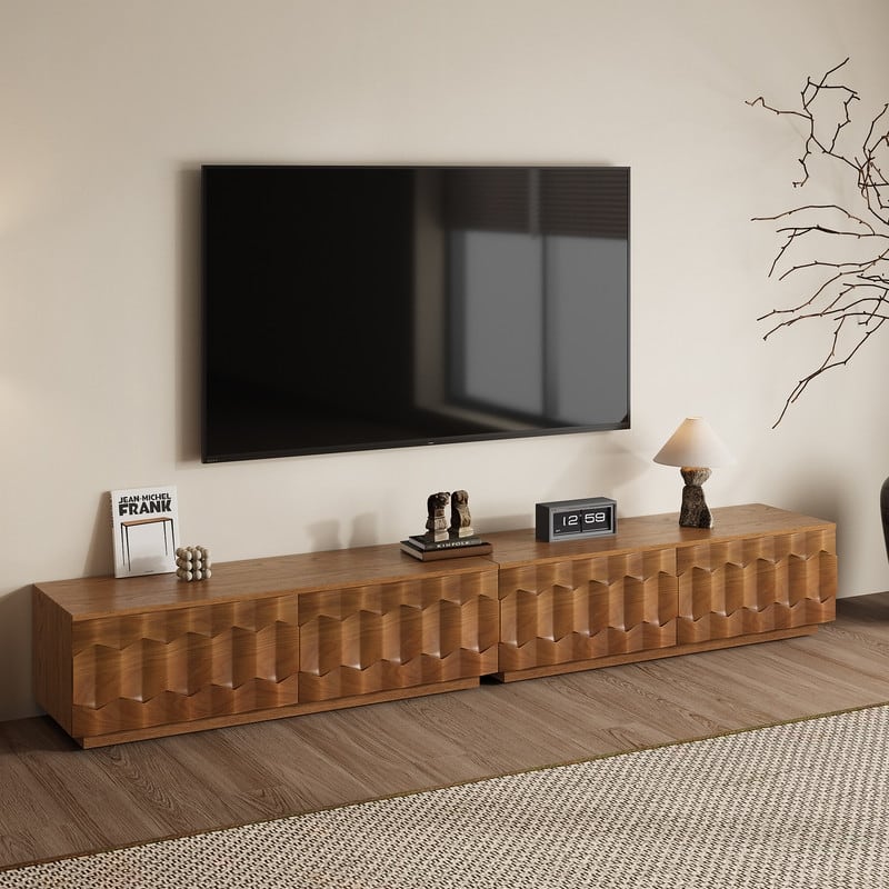 Mid Century Brown Wood TV Stands, Not Assembled Need, Media Console with 3-6 Drawers for Optional - 94"