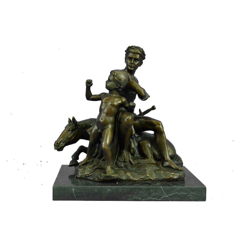 Signed French Artist Barye Roman Gladiator Sitting On Horse Bronze Sculpture