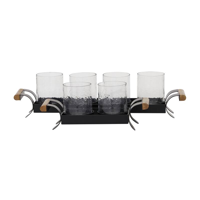 Black Metal Contemporary Candle Holder Set of 2 - 21 x 4 x 5