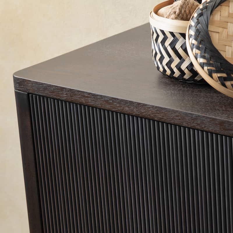 74 in. Brown Solid Wood 4 Door Media Credenza_Sideboard