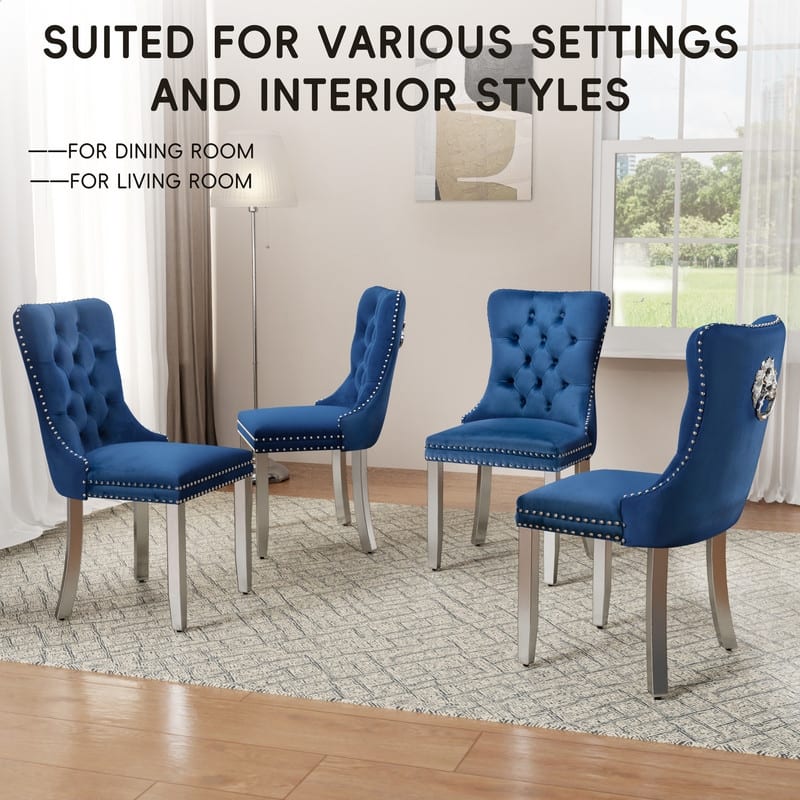 High-end Tufted Velvet Upholstered Nailhead Dining Chair Set of 6