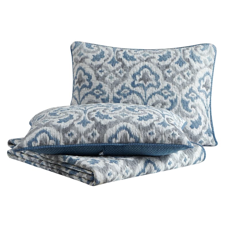 Tommy Bahama Cape Verde Grey Cotton Reversible Quilt Set
