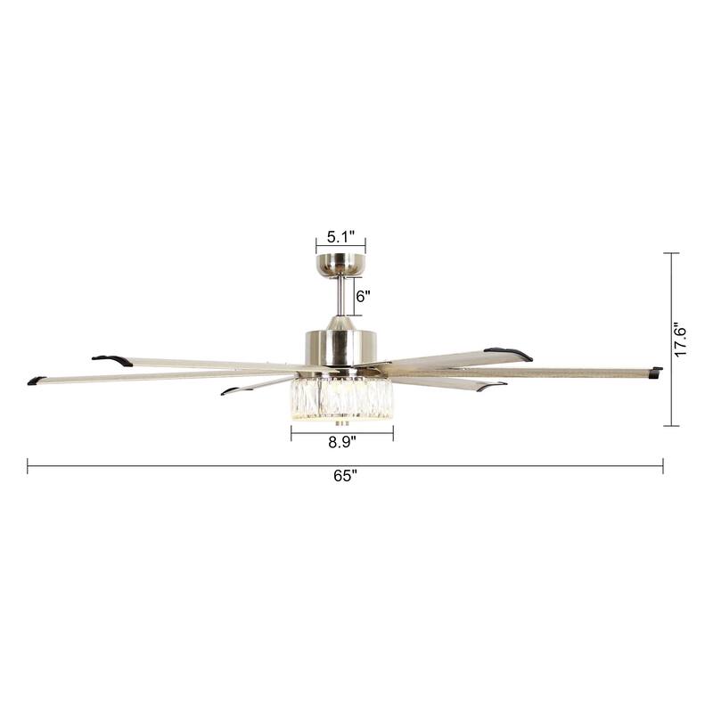 65" Aluminum 6-Blade Modern Crystal LED Ceiling Fans with Light and Remote