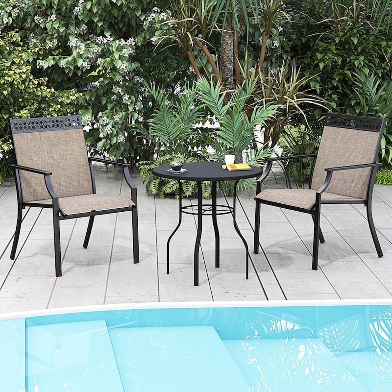 Costway Patio Chairs Set of 2 with All Weather Breathable Fabric High - See Details