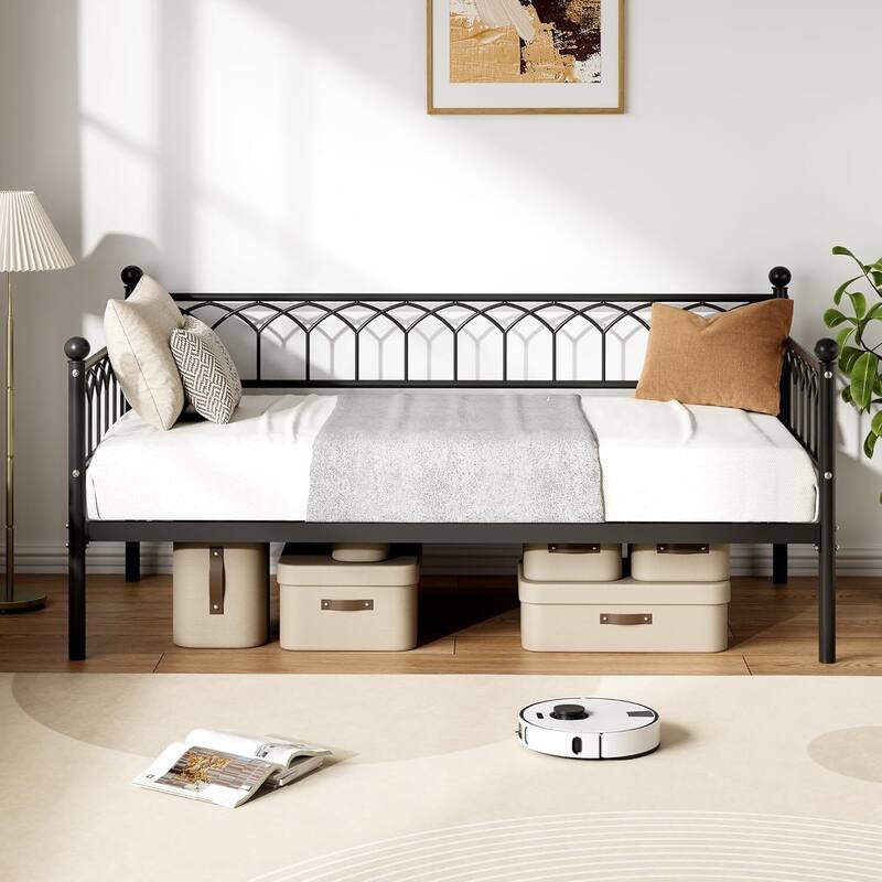 Twin Size Daybed, Metal Sofa Bed Frame with Trundle for Living Room, Small Spaces