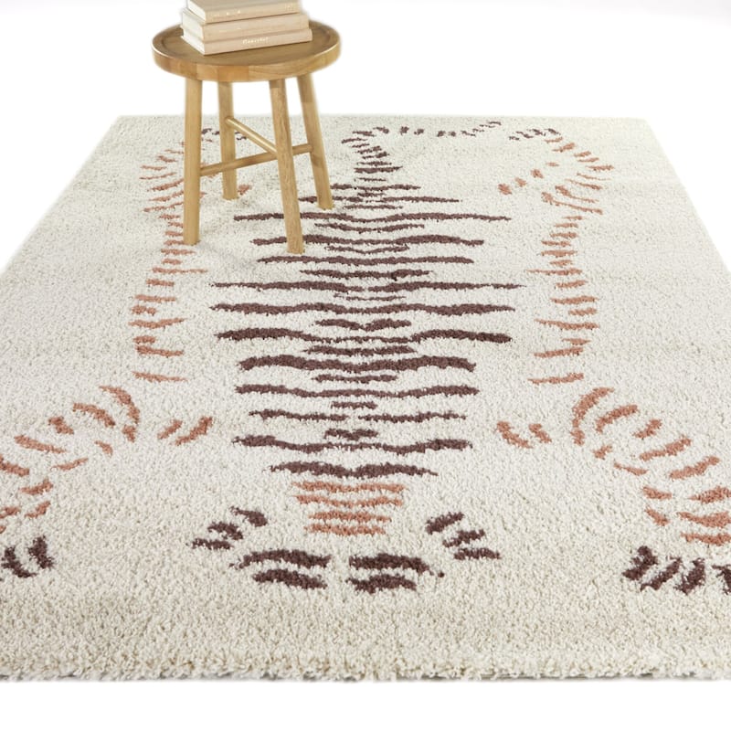 Maja Tiger Shag Area Rug - 5'3" x 7' - Cream - Rectangle