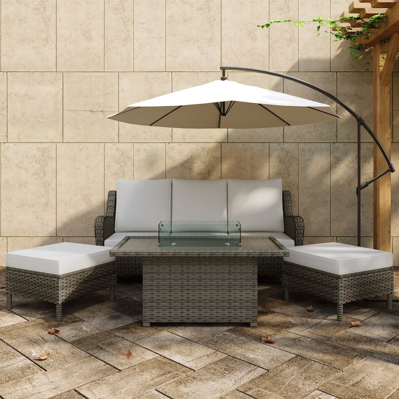 Outdoor 6-Piece Rattan Wicker Sectional Sofa Set With Cushion