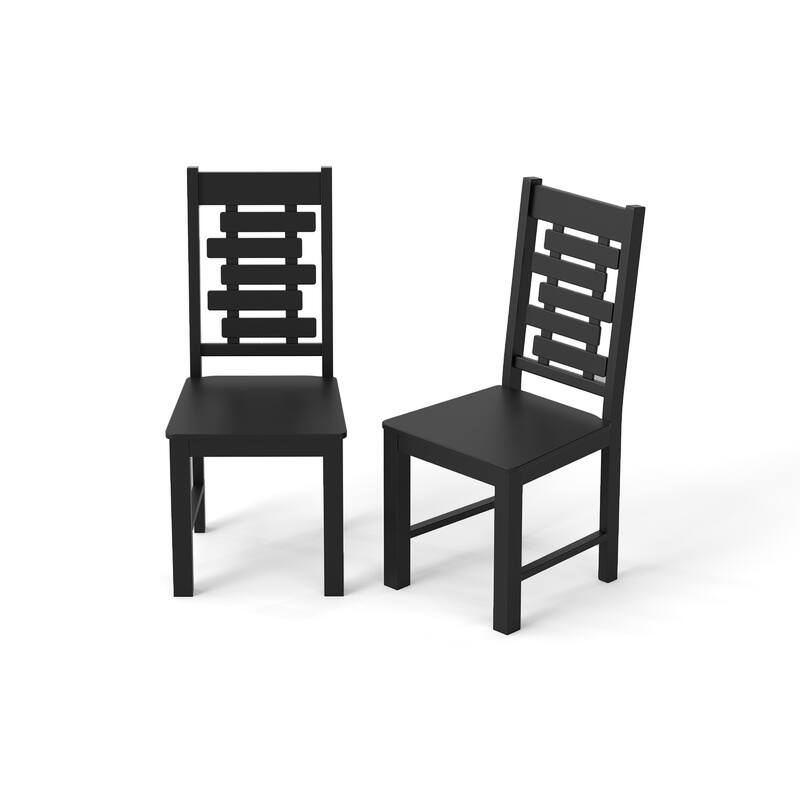 Classic Solid Wood Dining Chairs Set of 2 with High Back and Hollowed Design Vintage Style Kitchen Chairs - 18" x 21" x 39.5" - Black